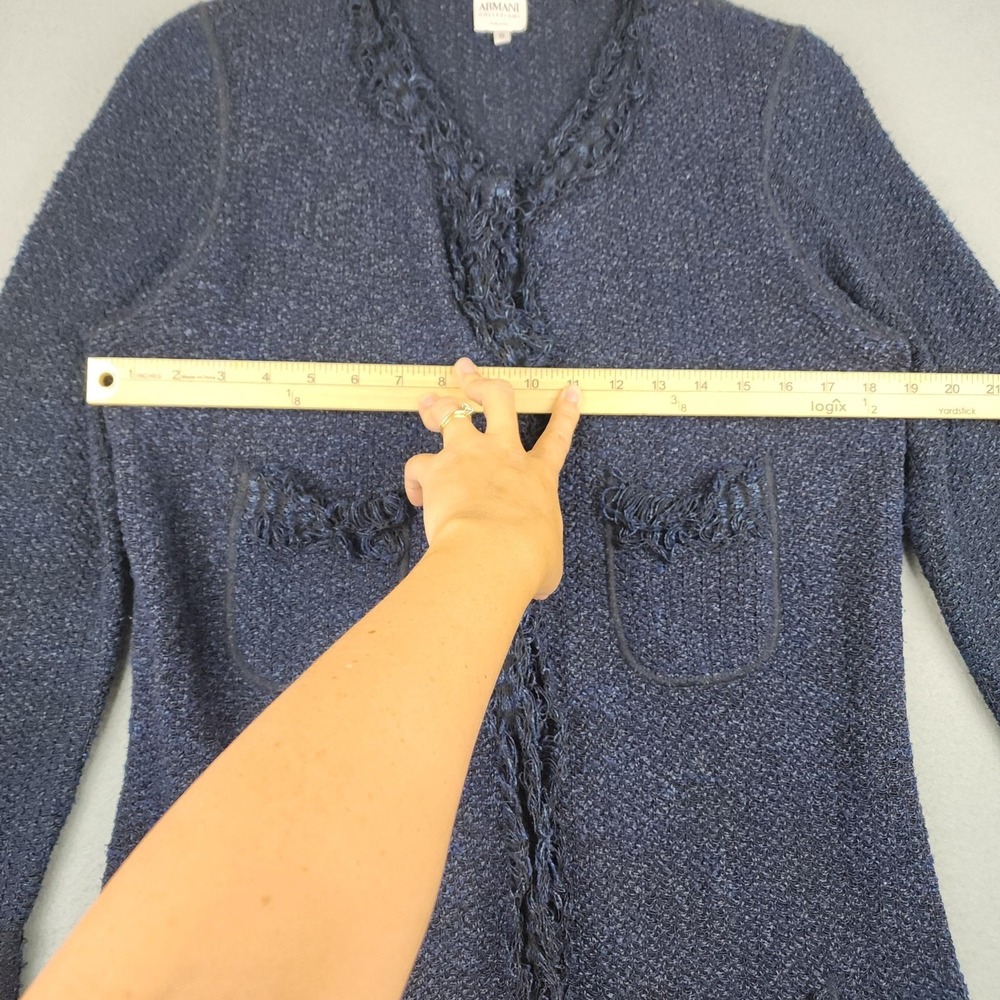 Armani Collezioni Cardigan Sweater Womens 10 Blue Boucle Knit Fringe Pockets - Picture 6 of 9